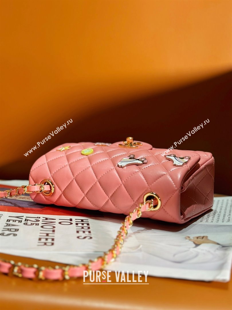 Chanel Lambskin Classic 11.12 Mini Handbag with Charm A01116 Pink 2024 (JY-24052113)