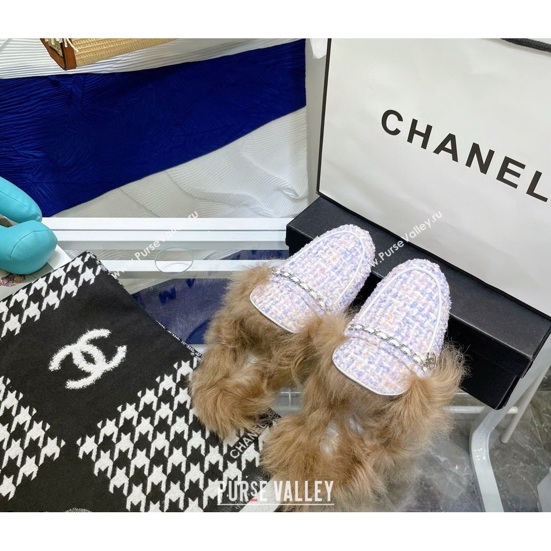 Chanel Tweed Wool Flat Mules Light Purple 2021 (MD-21080913)