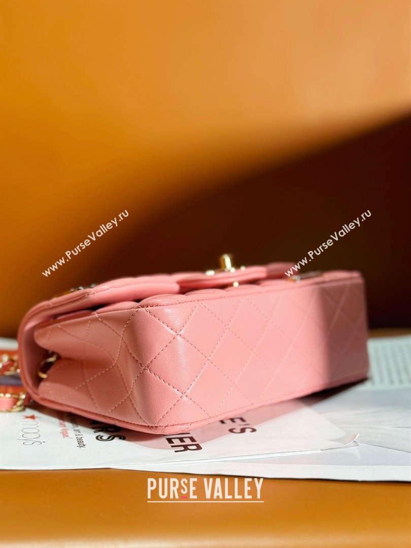 Chanel Lambskin Classic 11.12 Mini Handbag with Charm A01116 Pink 2024 (JY-24052113)