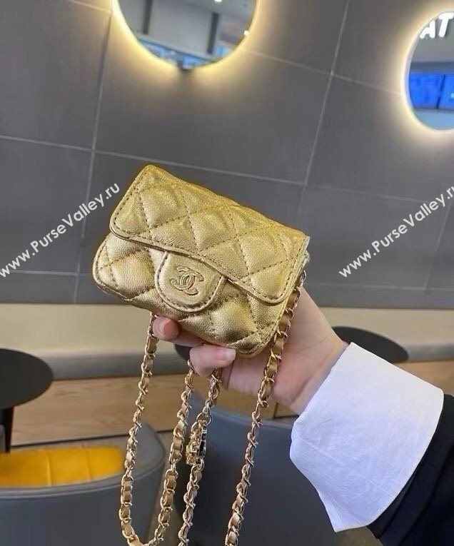 Chanel Metallic Calfskin Chain Mini Waist Bag Gold 2025 0618 (99-250618009)