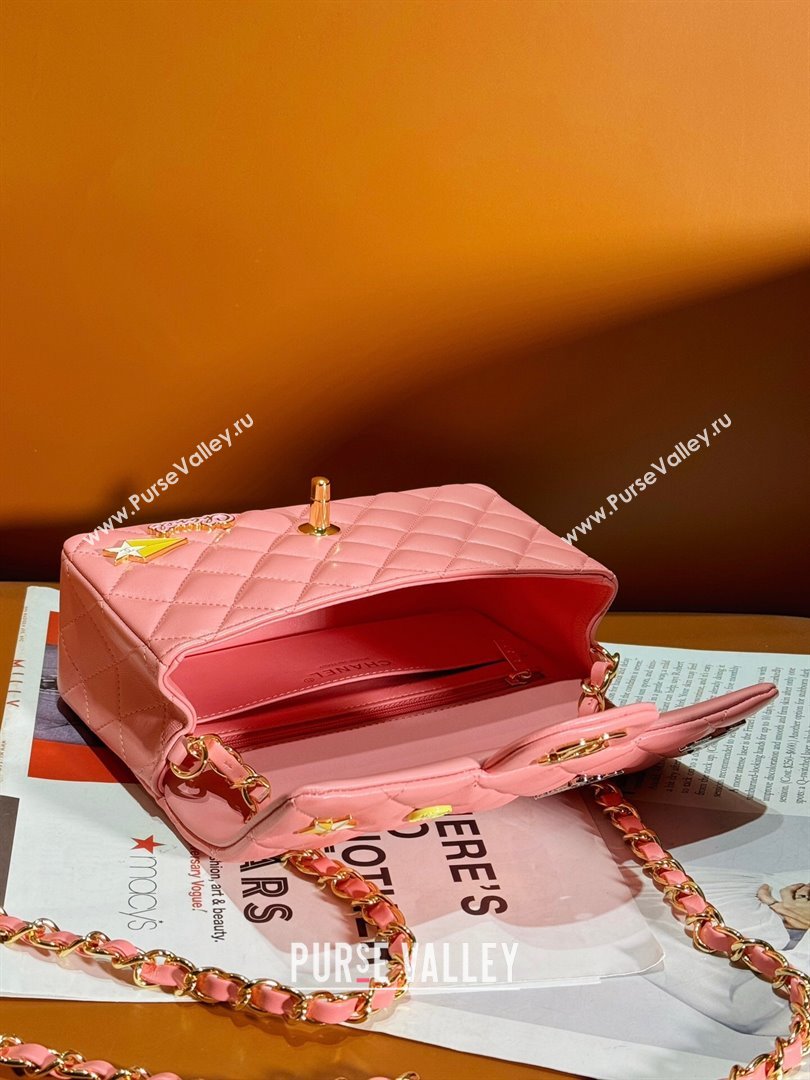 Chanel Lambskin Classic 11.12 Mini Handbag with Charm A01116 Pink 2024 (JY-24052113)