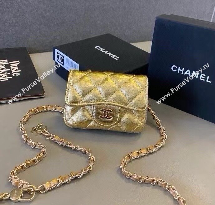 Chanel Metallic Calfskin Chain Mini Waist Bag Gold 2025 0618 (99-250618009)