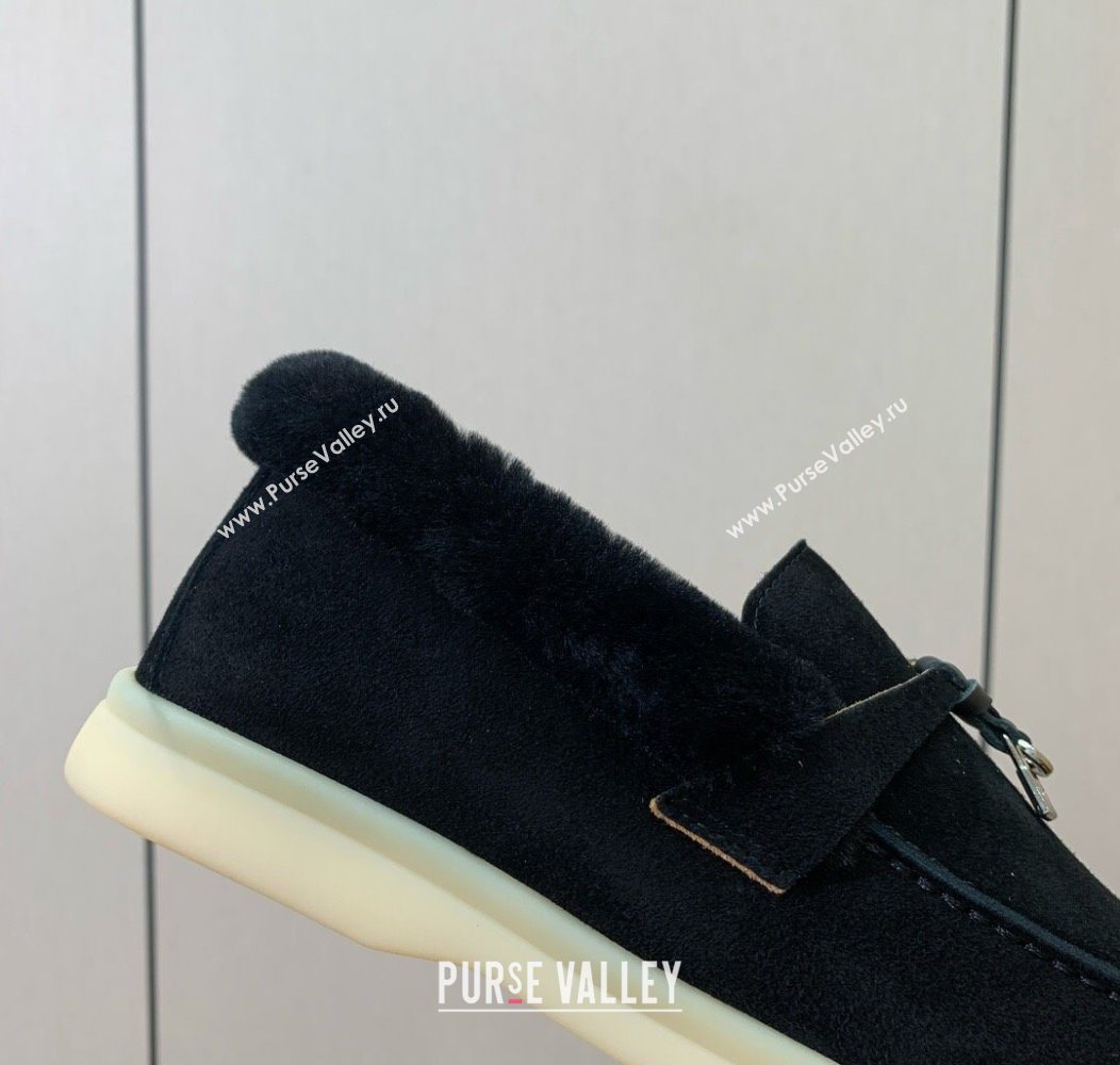 Loro Piana Summer Charms Walk Loafers in Suede and Wool Black 2025 LP121101 (HH-251211011)