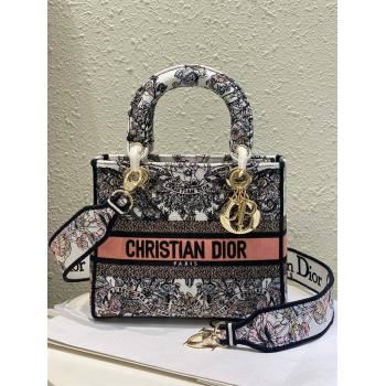 Dior Medium Lady D-Lite Bag in White and Pastel Pink Butterfly Around The World Embroidery 2023 (XXG-231211009)
