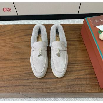 Loro Piana Summer Charms Walk Loafers in Suede and Wool Light Grey 2025 LP121101 (HH-251211012)