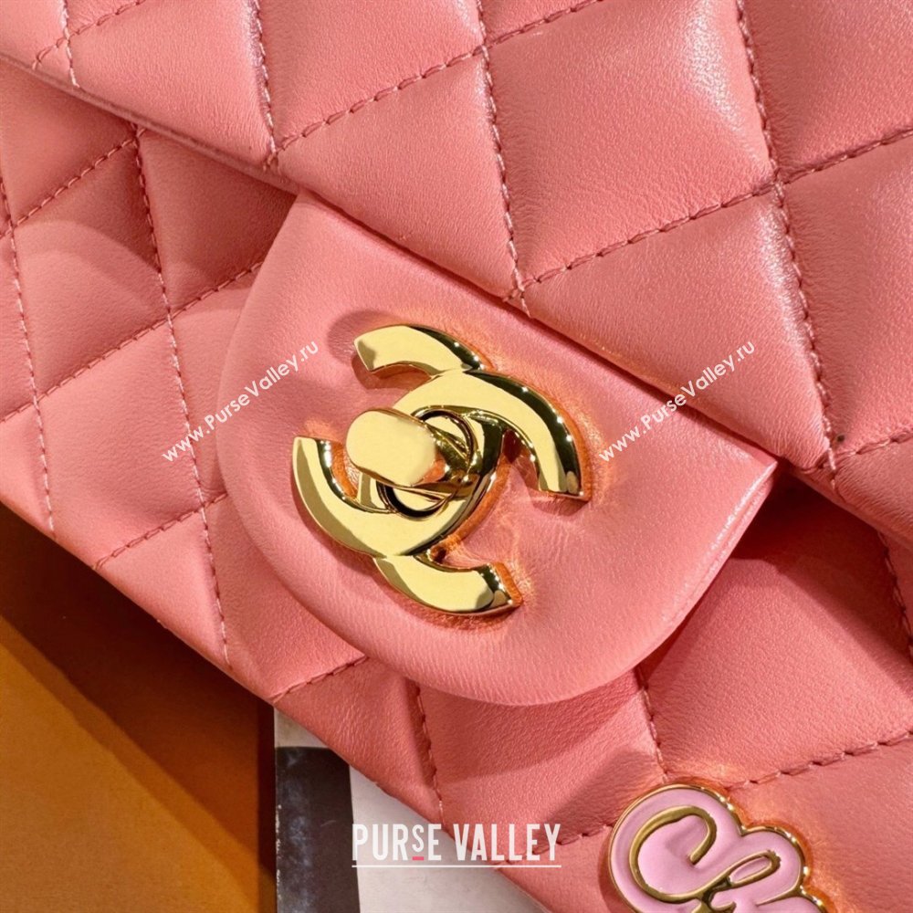 Chanel Lambskin Classic 11.12 Mini Handbag with Charm A01116 Pink 2024 (JY-24052113)