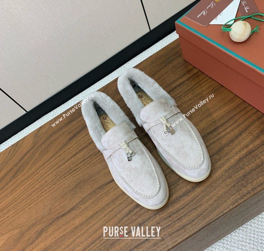 Loro Piana Summer Charms Walk Loafers in Suede and Wool Light Grey 2025 LP121101 (HH-251211012)