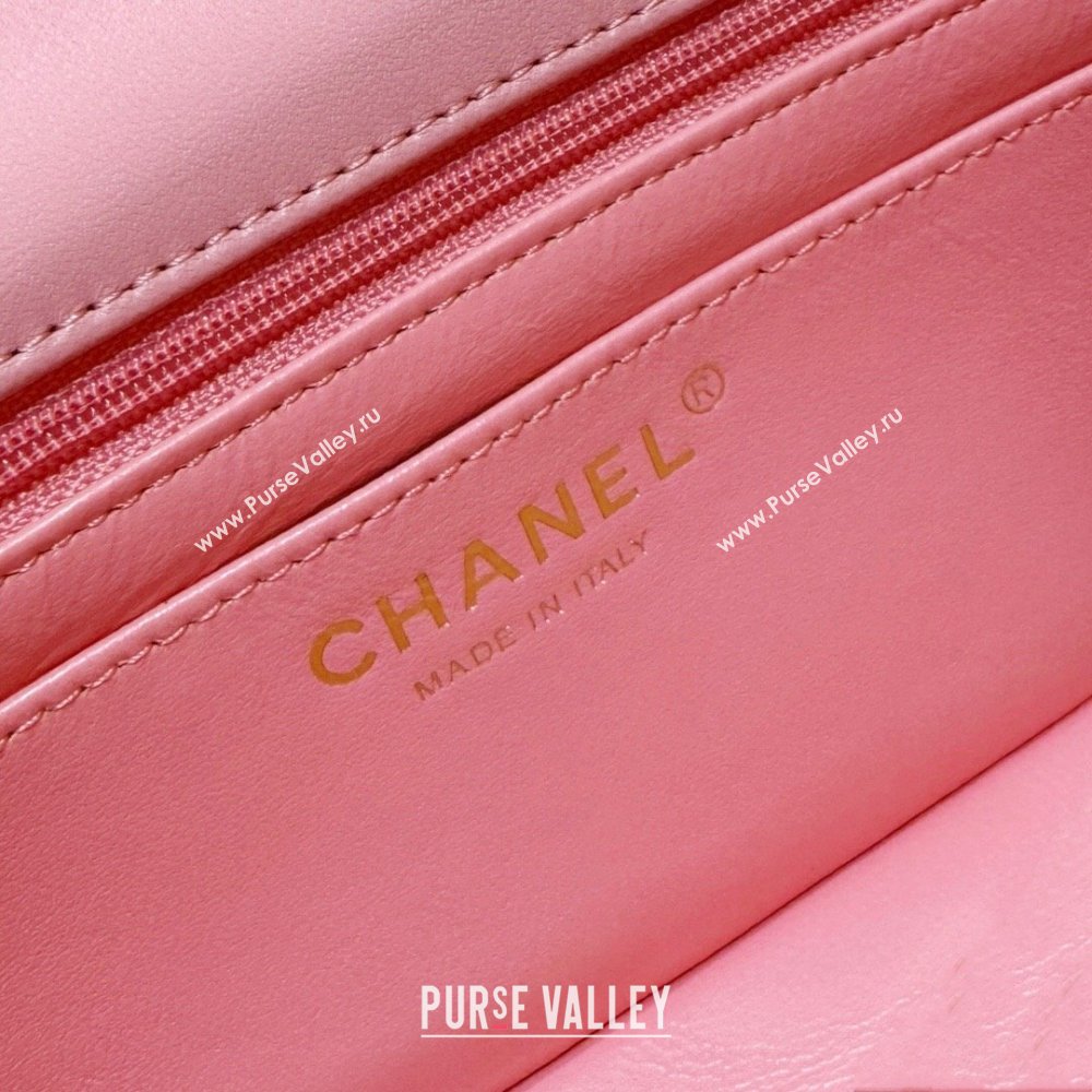 Chanel Lambskin Classic 11.12 Mini Handbag with Charm A01116 Pink 2024 (JY-24052113)