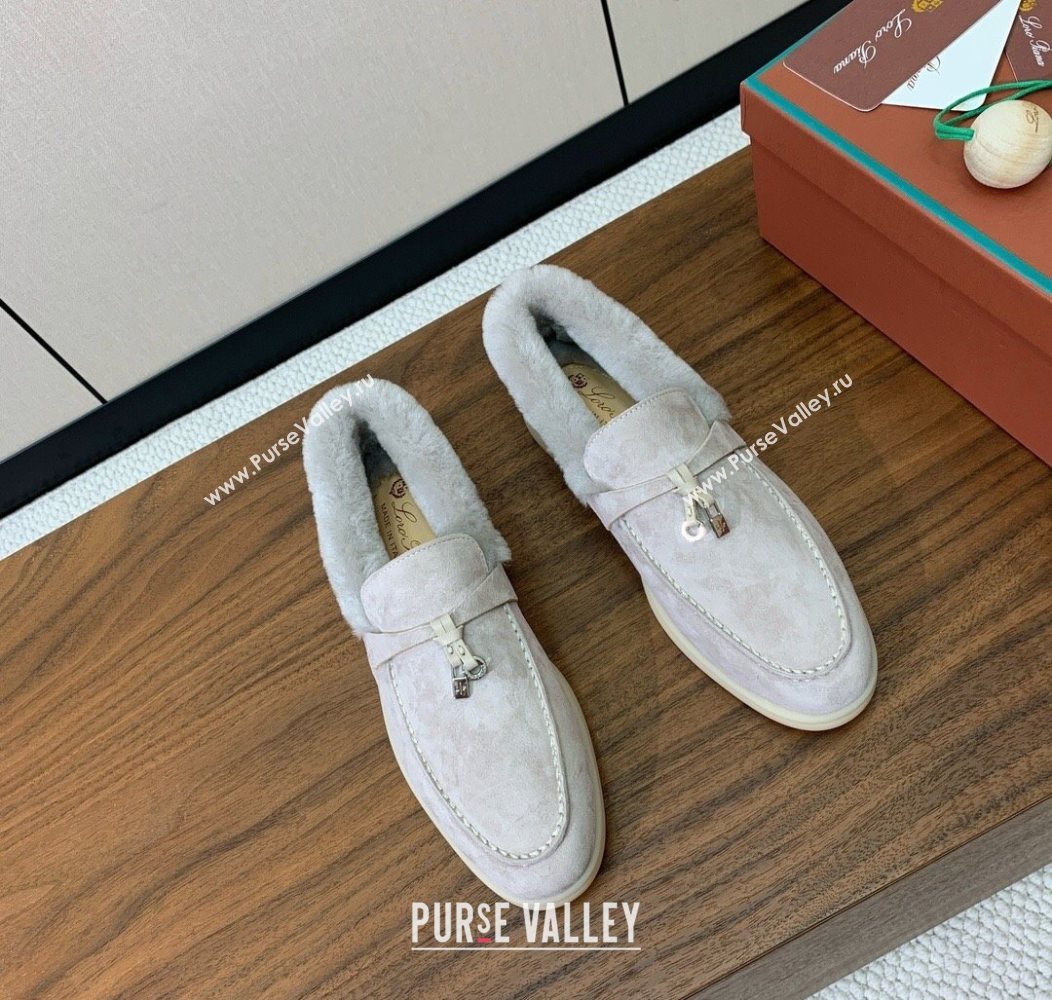 Loro Piana Summer Charms Walk Loafers in Suede and Wool Light Grey 2025 LP121101 (HH-251211012)