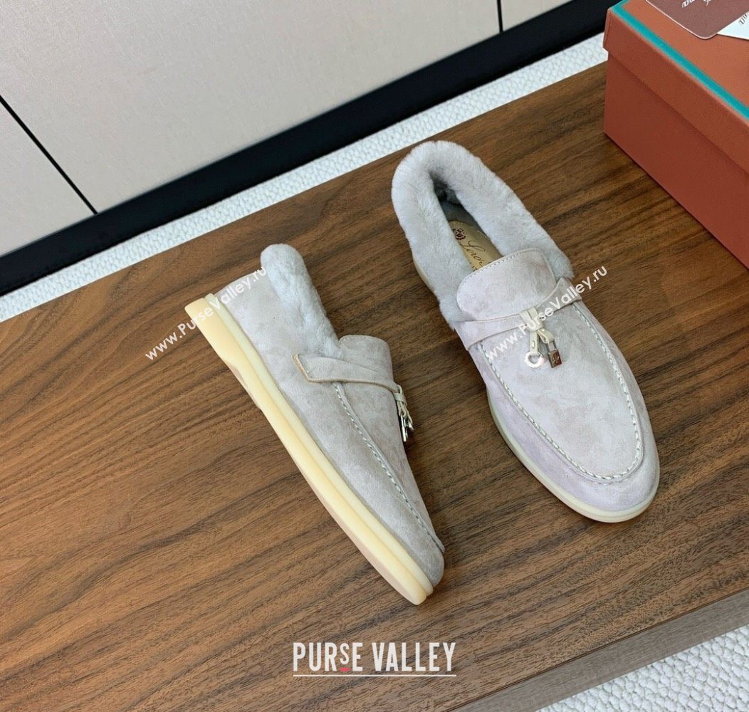 Loro Piana Summer Charms Walk Loafers in Suede and Wool Light Grey 2025 LP121101 (HH-251211012)