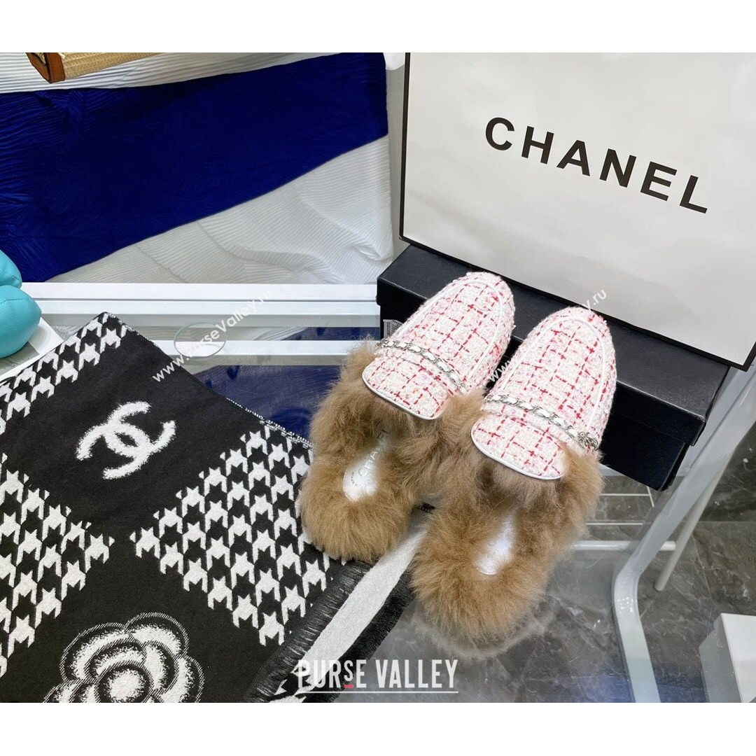 Chanel Tweed Wool Flat Mules Light Pink 2021 (MD-21080914)