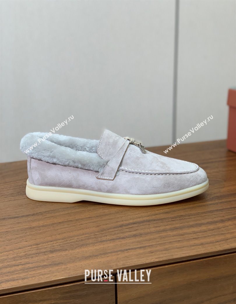 Loro Piana Summer Charms Walk Loafers in Suede and Wool Light Grey 2025 LP121101 (HH-251211012)