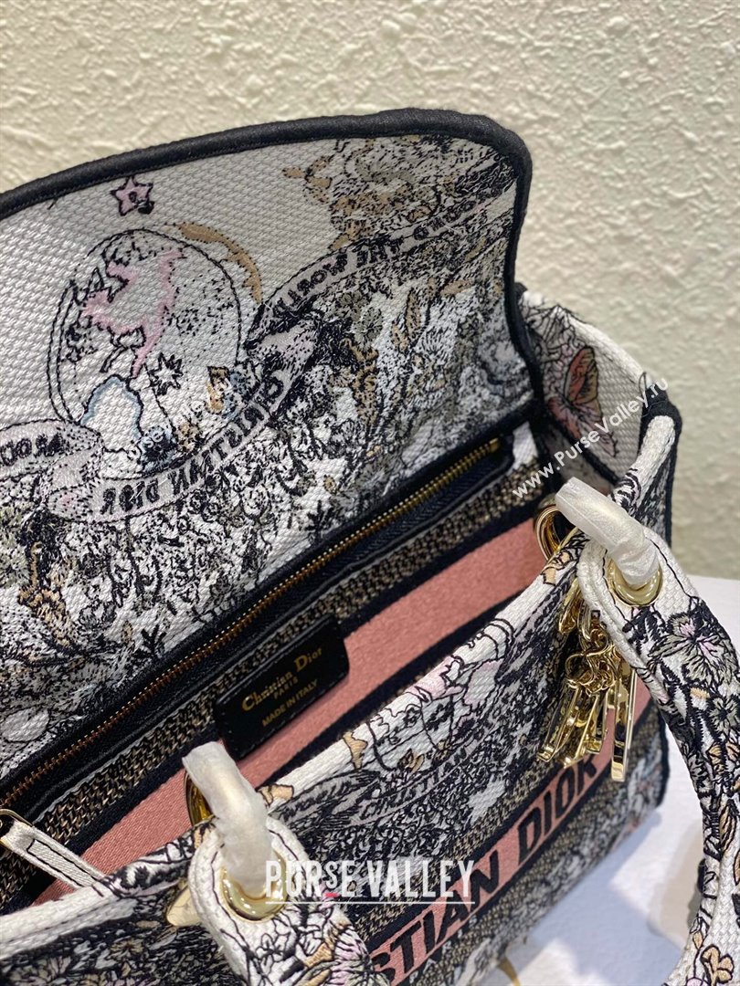 Dior Medium Lady D-Lite Bag in White and Pastel Pink Butterfly Around The World Embroidery 2023 (XXG-231211009)