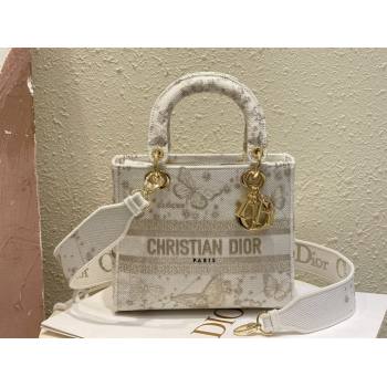 Dior Medium Lady D-Lite Bag in Gold-Tone and White Butterfly Zodiac Embroidery 2023 (XXG-231211010)