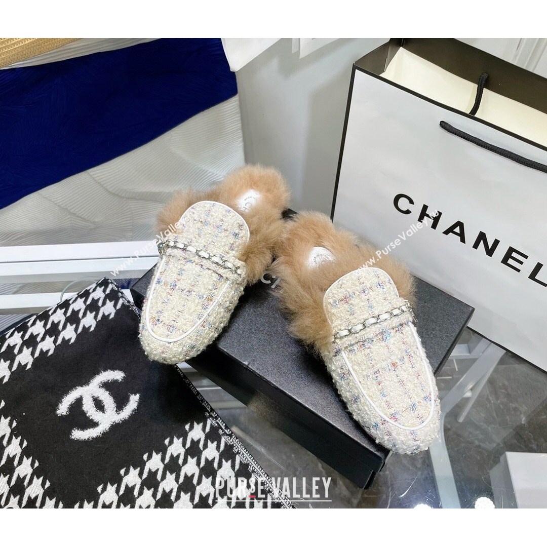 Chanel Tweed Wool Flat Mules White/Multicolor 2021 (MD-21080915)