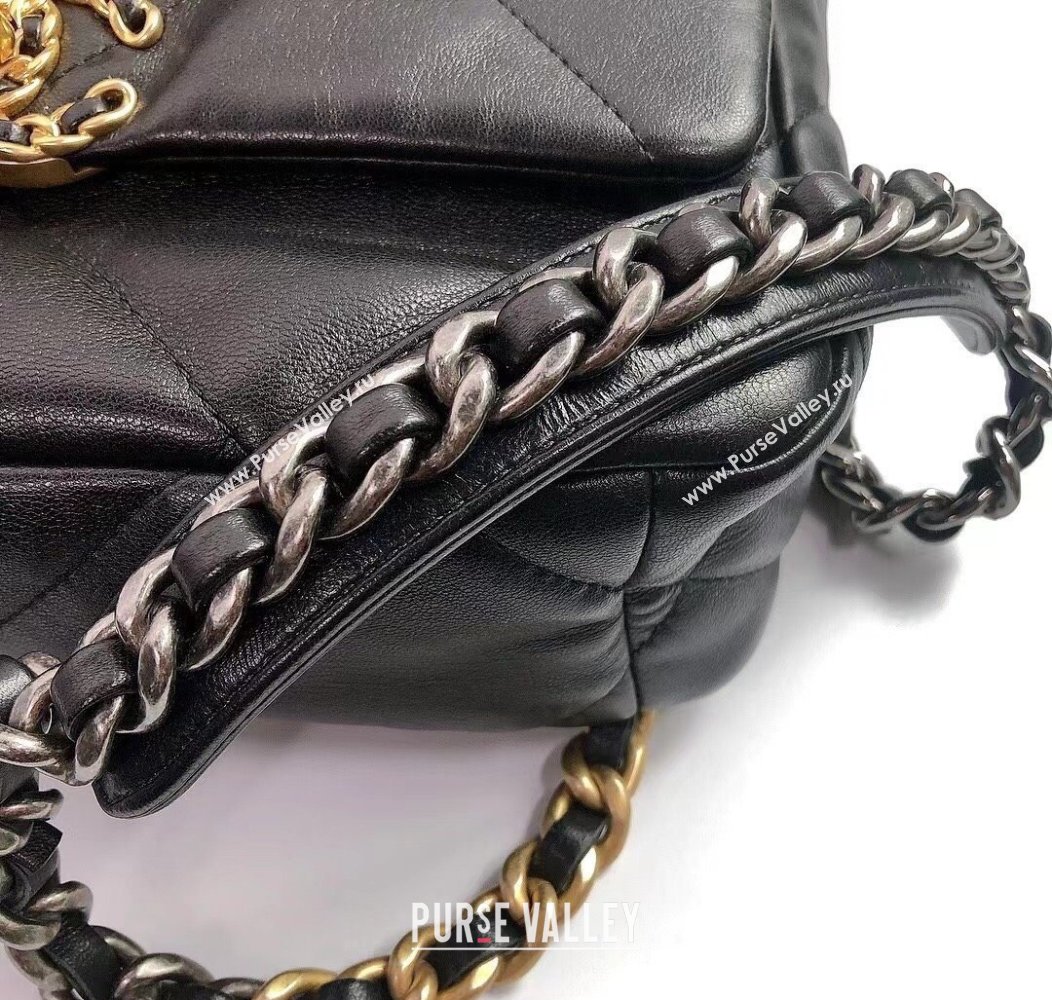 Chanel 19 Shiny Lambskin Small Flap Bag AS1160 Black/Gold 2025 (YD-250813046)