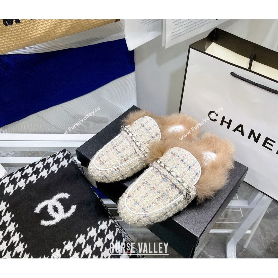 Chanel Tweed Wool Flat Mules White/Multicolor 2021 (MD-21080915)