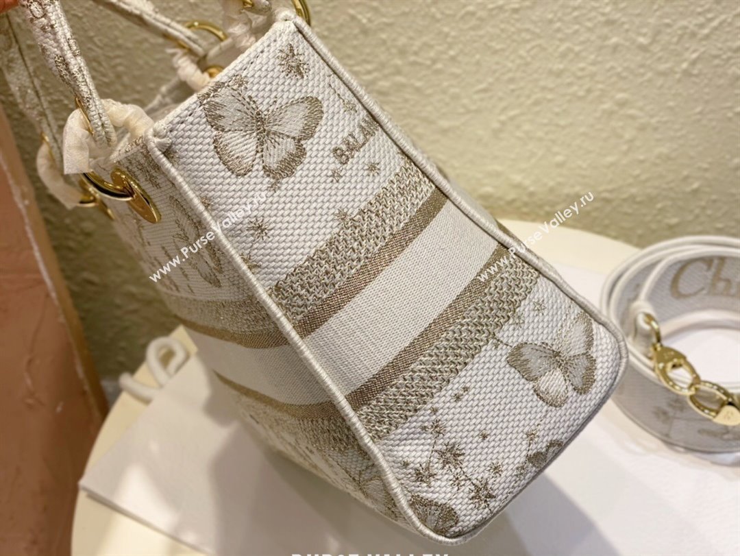 Dior Medium Lady D-Lite Bag in Gold-Tone and White Butterfly Zodiac Embroidery 2023 (XXG-231211010)