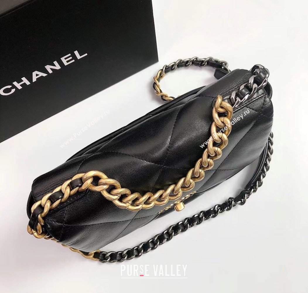 Chanel 19 Shiny Lambskin Small Flap Bag AS1160 Black/Gold 2025 (YD-250813046)