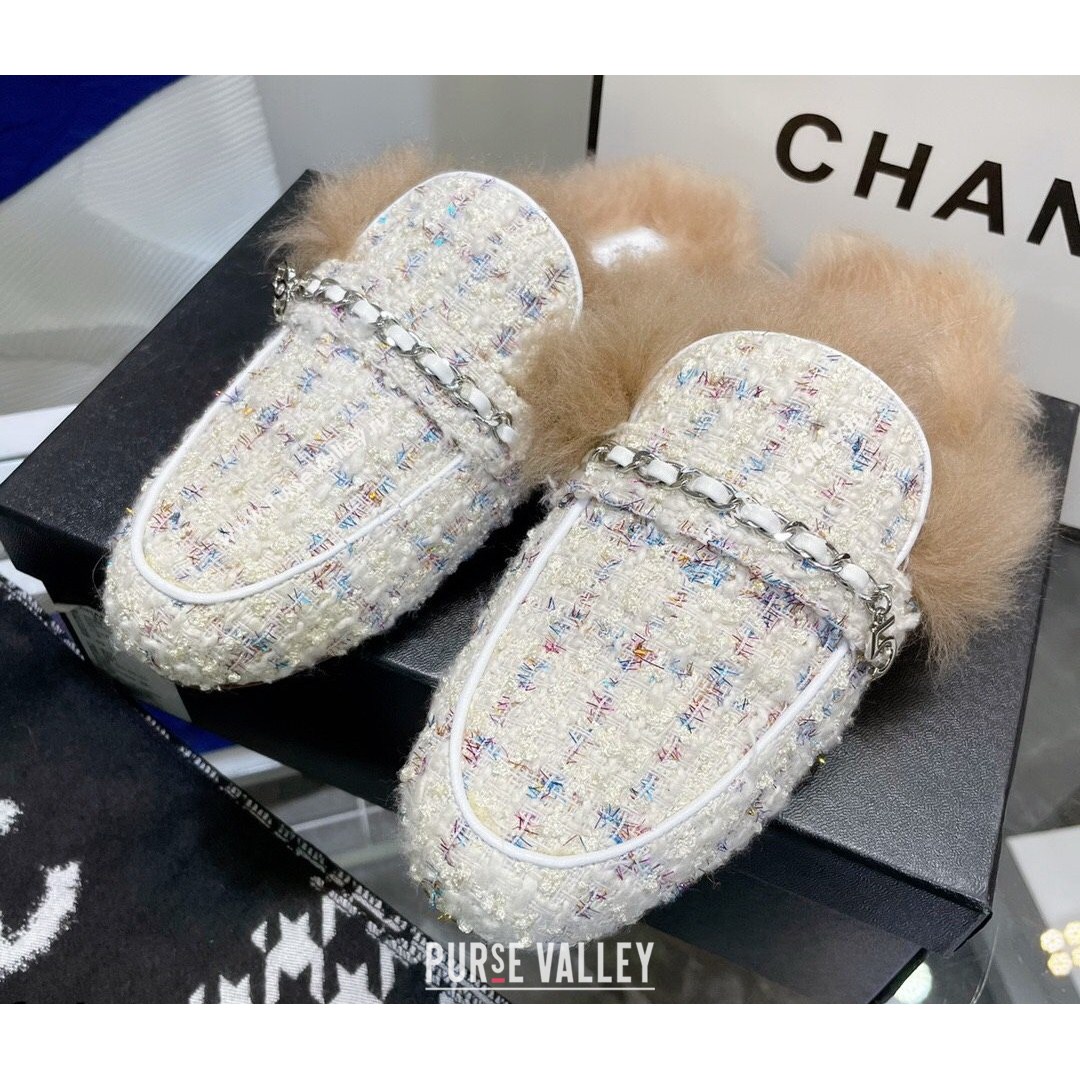 Chanel Tweed Wool Flat Mules White/Multicolor 2021 (MD-21080915)