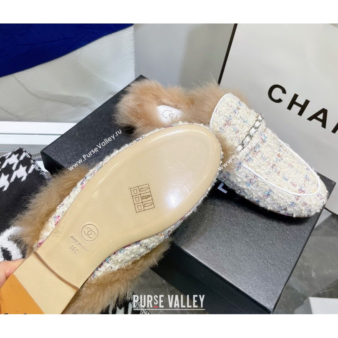 Chanel Tweed Wool Flat Mules White/Multicolor 2021 (MD-21080915)