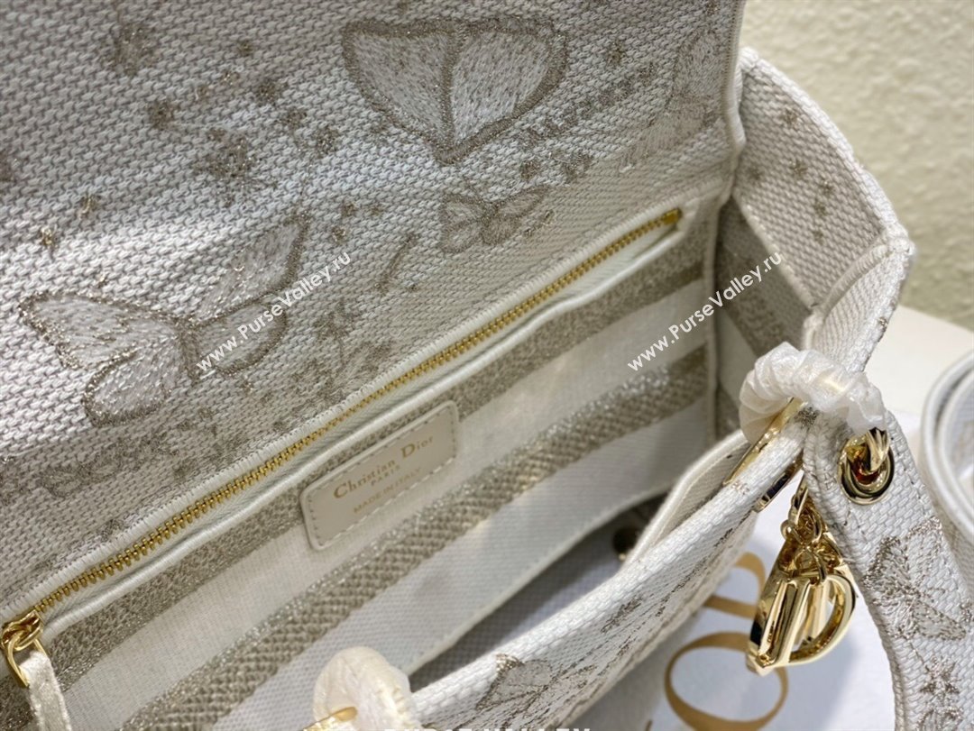 Dior Medium Lady D-Lite Bag in Gold-Tone and White Butterfly Zodiac Embroidery 2023 (XXG-231211010)