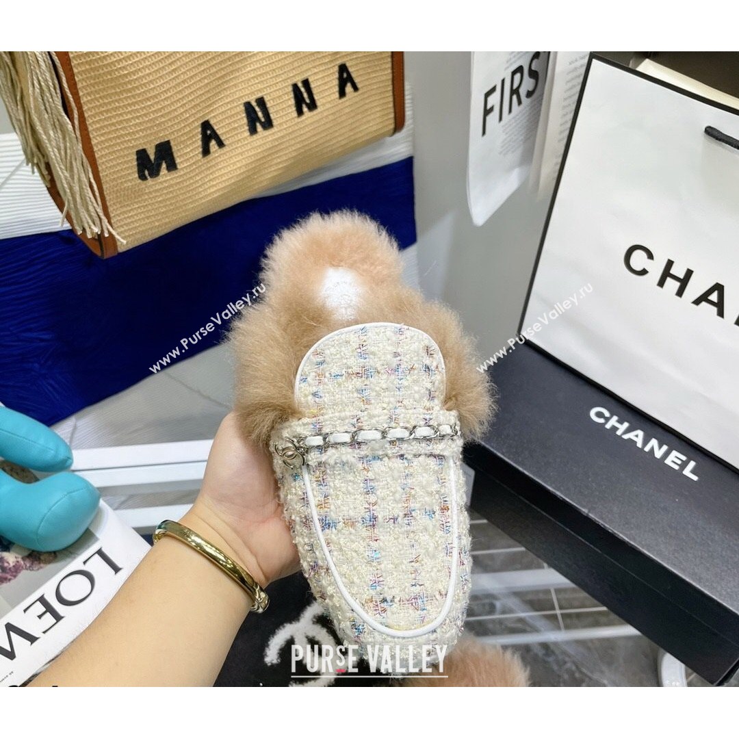 Chanel Tweed Wool Flat Mules White/Multicolor 2021 (MD-21080915)