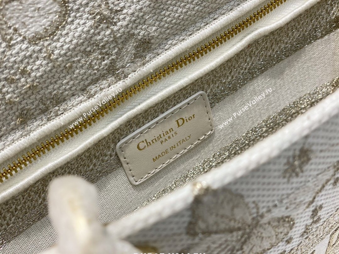 Dior Medium Lady D-Lite Bag in Gold-Tone and White Butterfly Zodiac Embroidery 2023 (XXG-231211010)