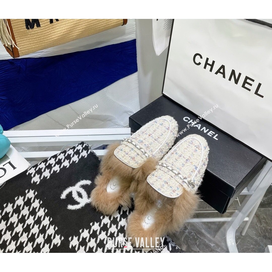 Chanel Tweed Wool Flat Mules White/Multicolor 2021 (MD-21080915)