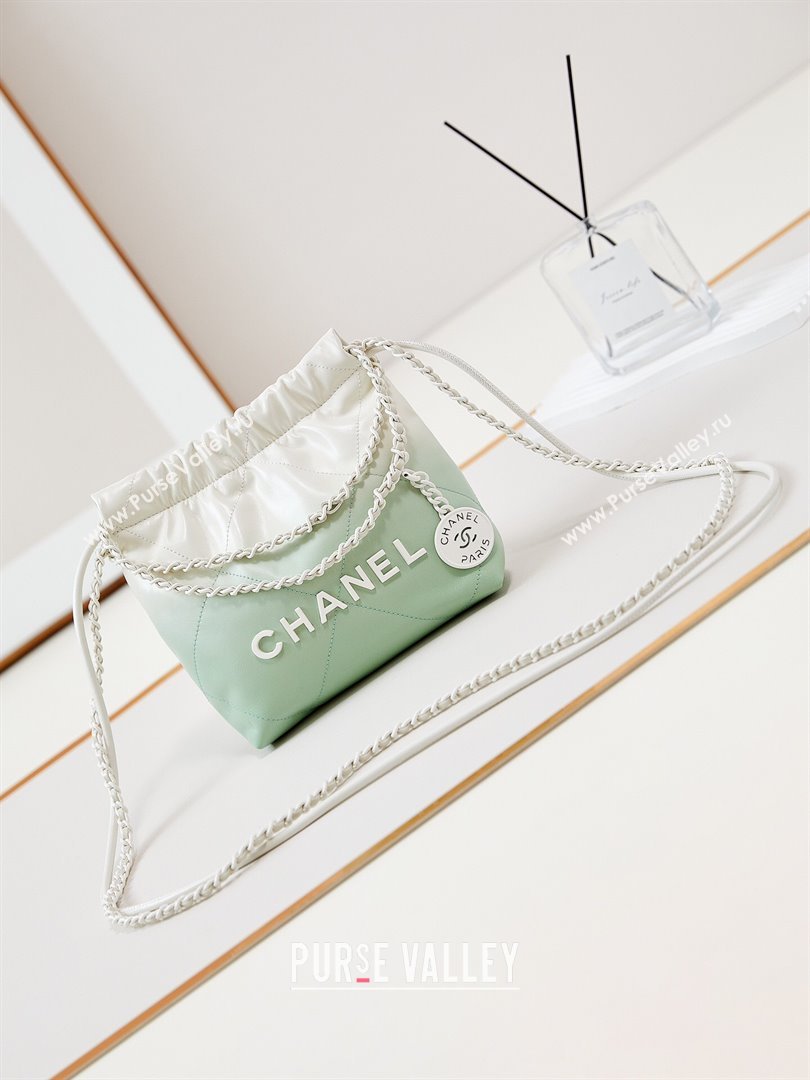 Chanel 22 Mini Shopping Bag in Patent Gradient Calfskin Lacquered Metal AS3980 Green 2024 (YEZI-24052120)