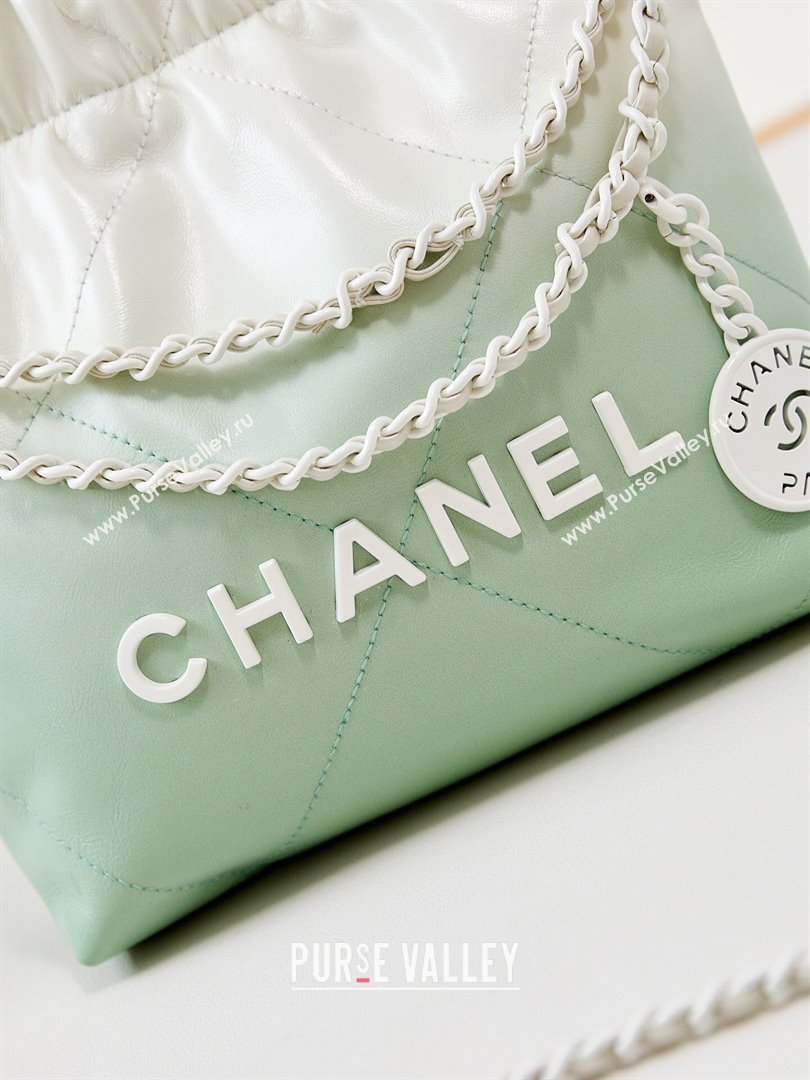 Chanel 22 Mini Shopping Bag in Patent Gradient Calfskin Lacquered Metal AS3980 Green 2024 (YEZI-24052120)