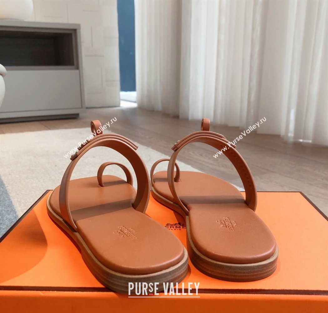 Hermes July Thong Slide Sandals in Calfskin with Oversized Kelly Buckle Brown 2025 (XC-250226073)