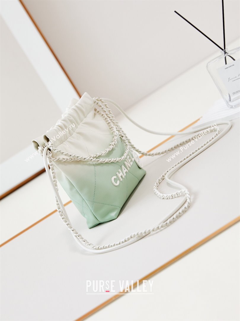 Chanel 22 Mini Shopping Bag in Patent Gradient Calfskin Lacquered Metal AS3980 Green 2024 (YEZI-24052120)