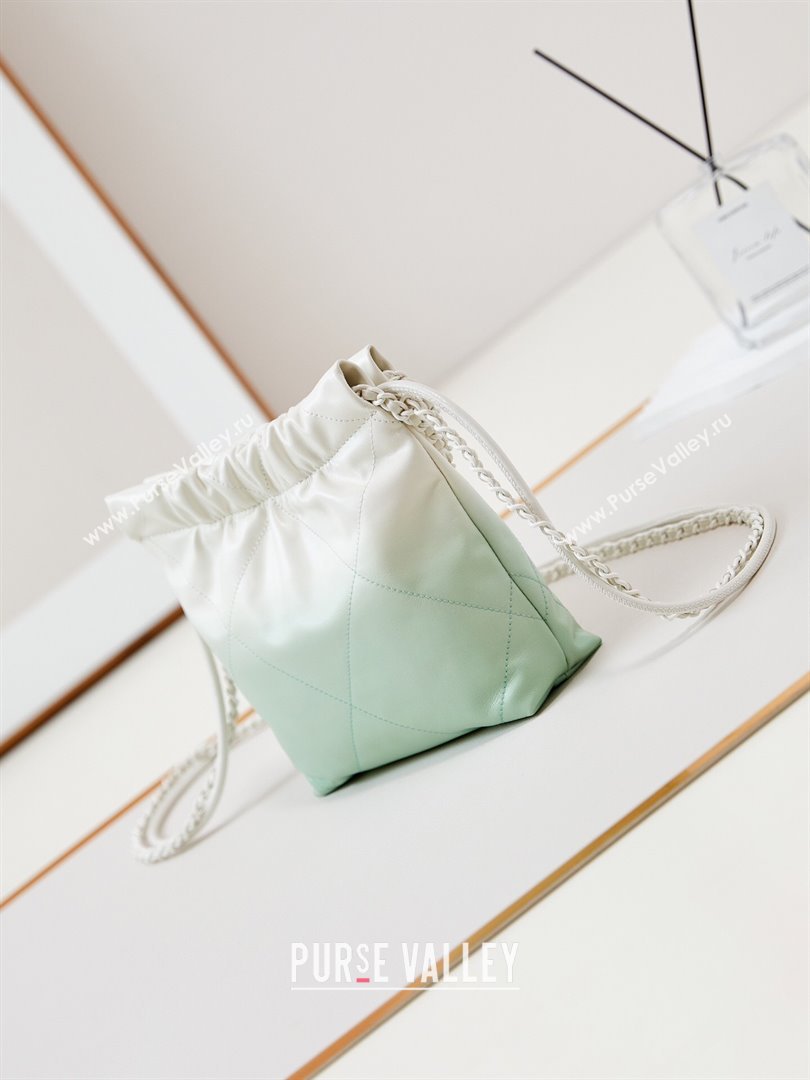 Chanel 22 Mini Shopping Bag in Patent Gradient Calfskin Lacquered Metal AS3980 Green 2024 (YEZI-24052120)