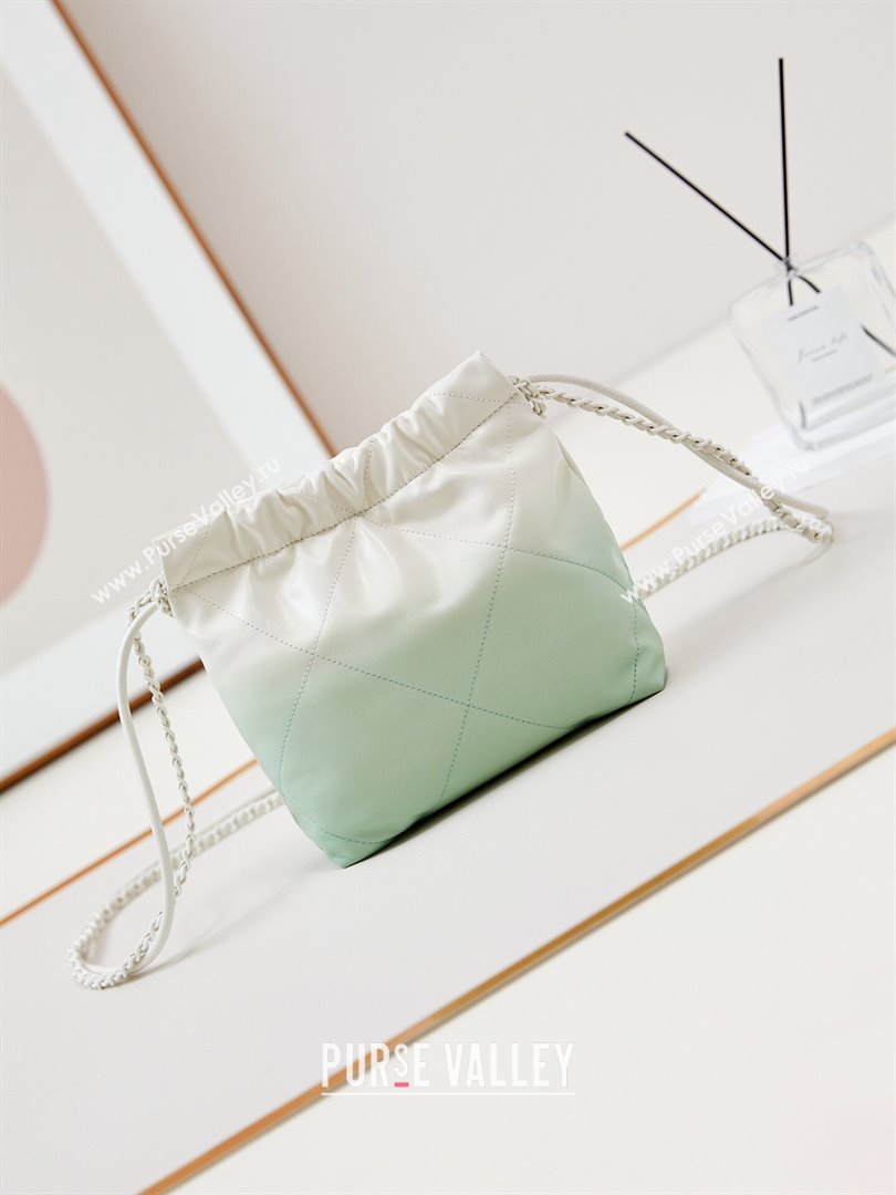 Chanel 22 Mini Shopping Bag in Patent Gradient Calfskin Lacquered Metal AS3980 Green 2024 (YEZI-24052120)