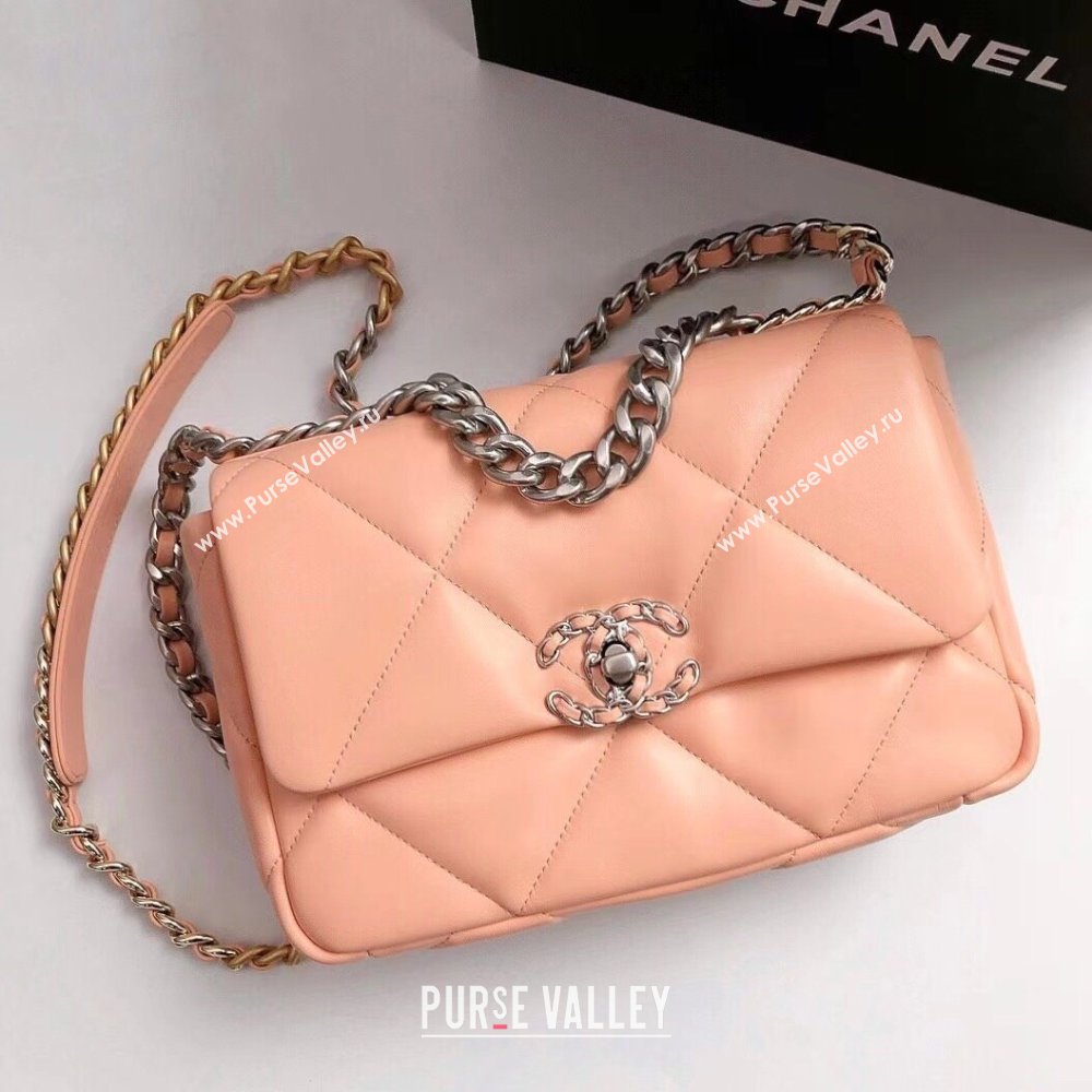 Chanel 19 Shiny Lambskin Small Flap Bag AS1160 Peachy Pink 2025 (YD-250813045)