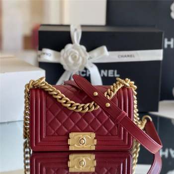 Chanel Original Grained Calfskin Small Boy Flap Bag Burgundy 2023 Top Quality (MHE-23102501)