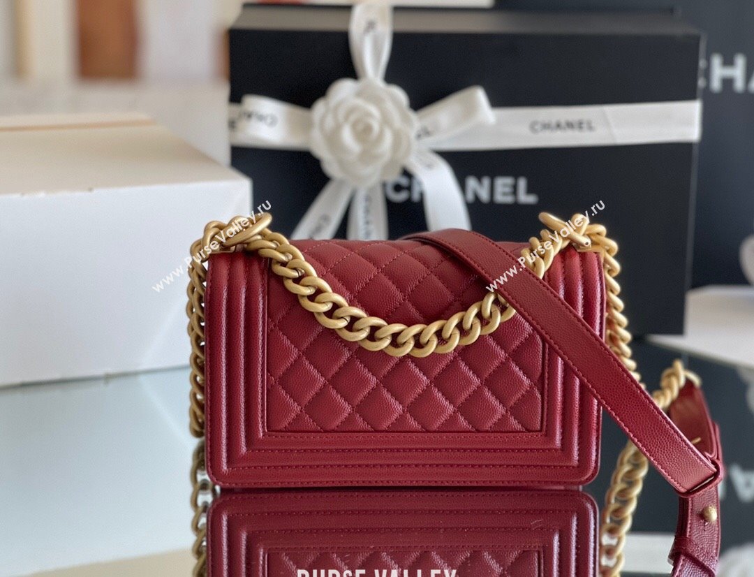 Chanel Original Grained Calfskin Small Boy Flap Bag Burgundy 2023 Top Quality (MHE-23102501)