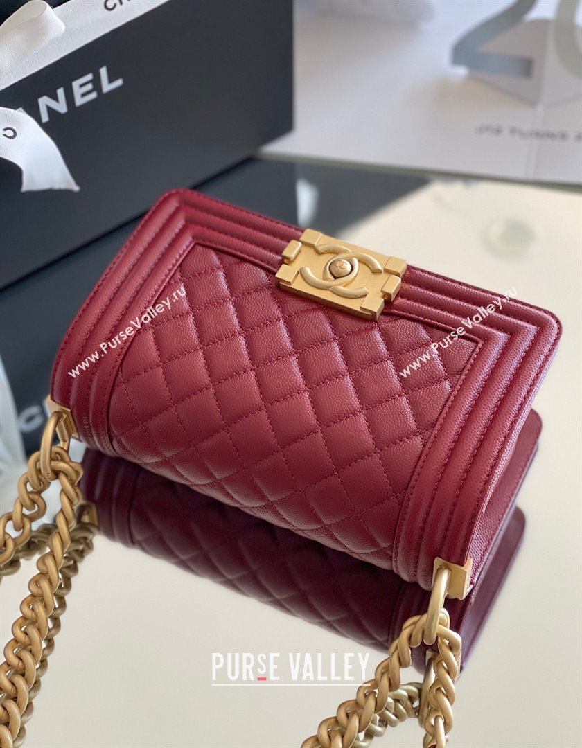 Chanel Original Grained Calfskin Small Boy Flap Bag Burgundy 2023 Top Quality (MHE-23102501)