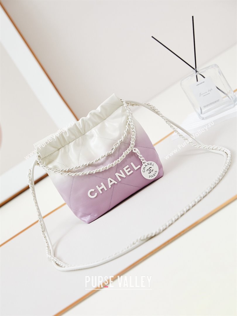 Chanel 22 Mini Shopping Bag in Patent Gradient Calfskin Lacquered Metal AS3980 Lilac 2024 (YEZI-24052119)