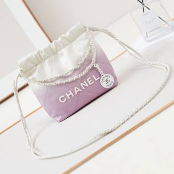 Chanel 22 Mini Shopping Bag in Patent Gradient Calfskin Lacquered Metal AS3980 Lilac 2024 (YEZI-24052119)