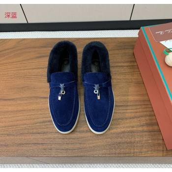 Loro Piana Summer Charms Walk Loafers in Suede and Wool Dark Blue 2025 LP121101 (HH-251211016)