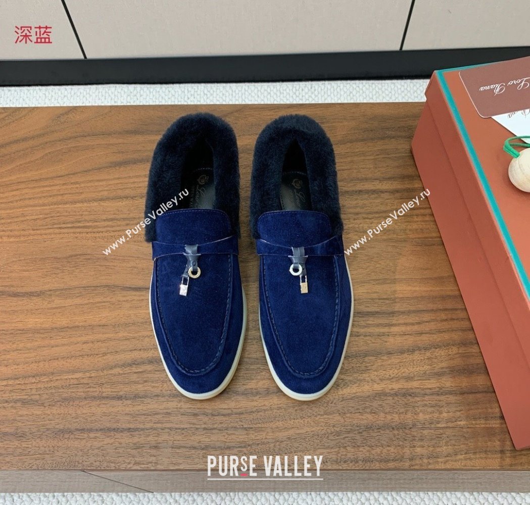 Loro Piana Summer Charms Walk Loafers in Suede and Wool Dark Blue 2025 LP121101 (HH-251211016)