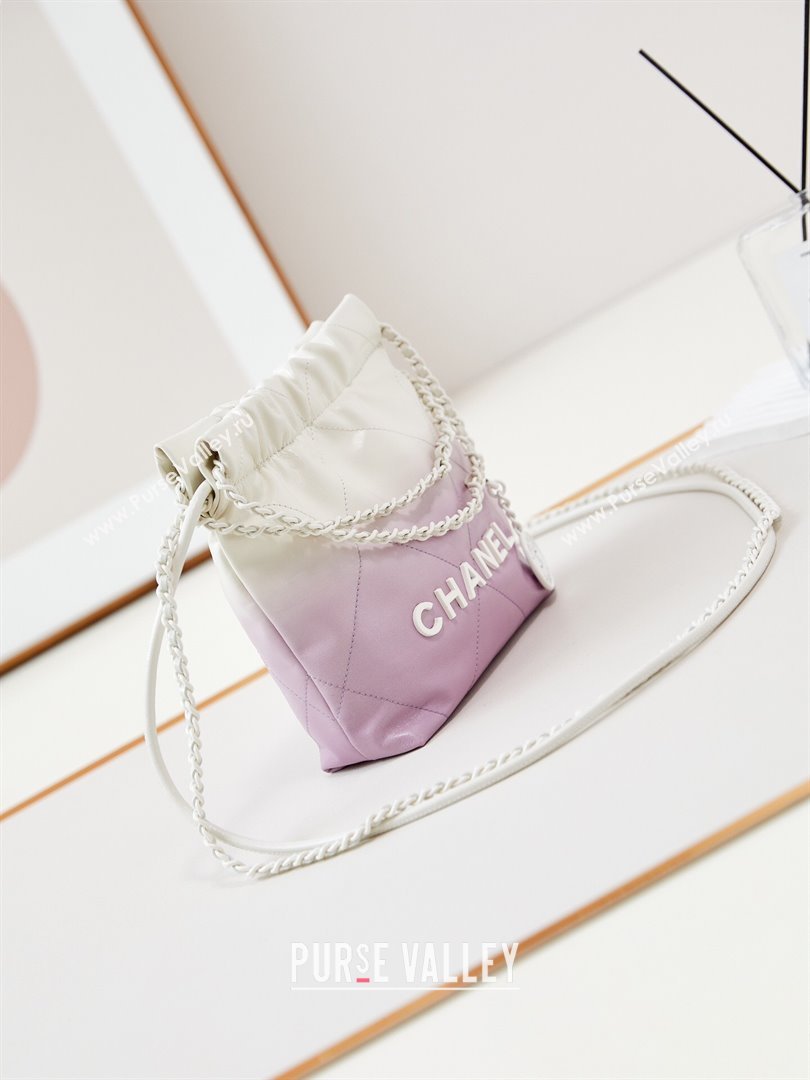 Chanel 22 Mini Shopping Bag in Patent Gradient Calfskin Lacquered Metal AS3980 Lilac 2024 (YEZI-24052119)