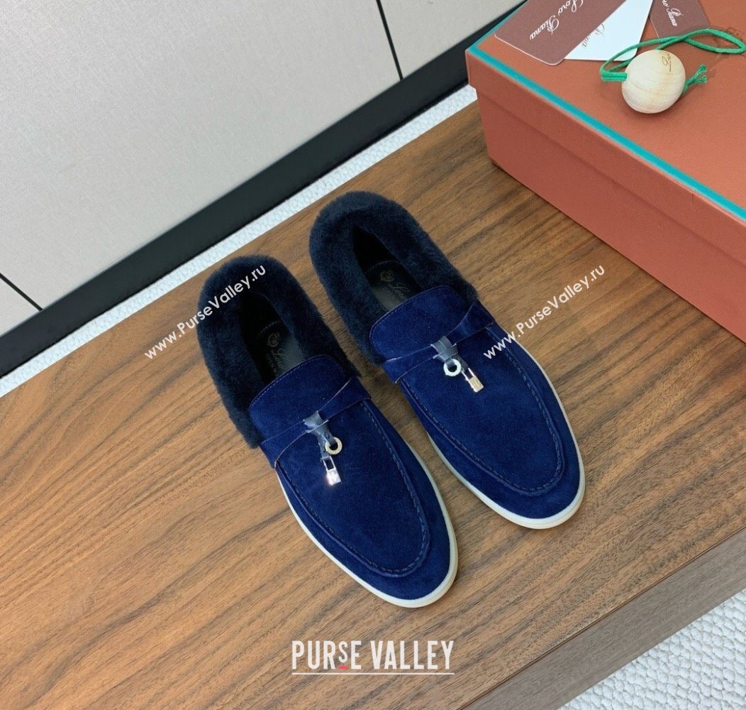 Loro Piana Summer Charms Walk Loafers in Suede and Wool Dark Blue 2025 LP121101 (HH-251211016)