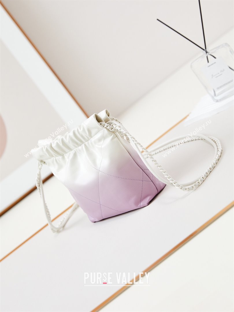 Chanel 22 Mini Shopping Bag in Patent Gradient Calfskin Lacquered Metal AS3980 Lilac 2024 (YEZI-24052119)