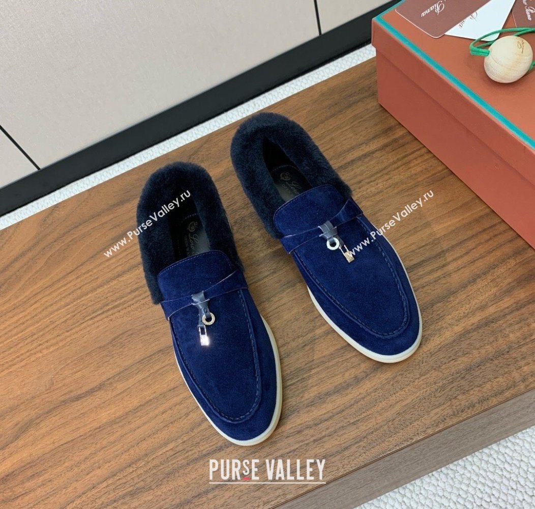 Loro Piana Summer Charms Walk Loafers in Suede and Wool Dark Blue 2025 LP121101 (HH-251211016)