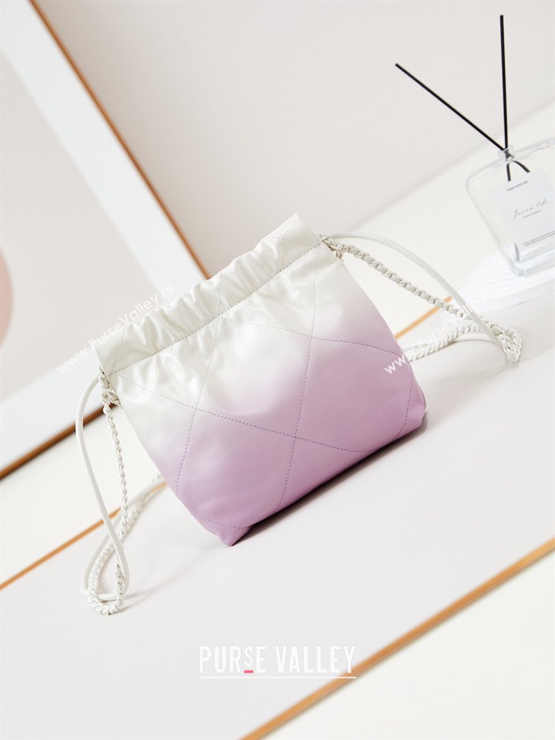 Chanel 22 Mini Shopping Bag in Patent Gradient Calfskin Lacquered Metal AS3980 Lilac 2024 (YEZI-24052119)