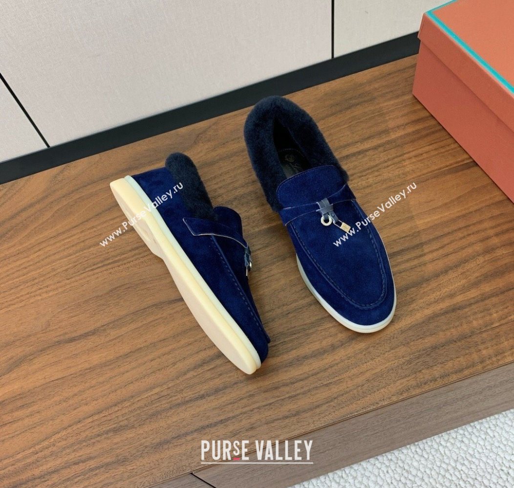 Loro Piana Summer Charms Walk Loafers in Suede and Wool Dark Blue 2025 LP121101 (HH-251211016)