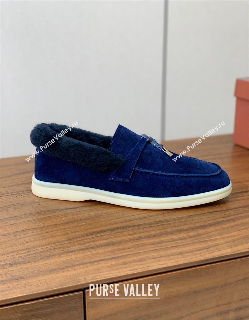 Loro Piana Summer Charms Walk Loafers in Suede and Wool Dark Blue 2025 LP121101 (HH-251211016)